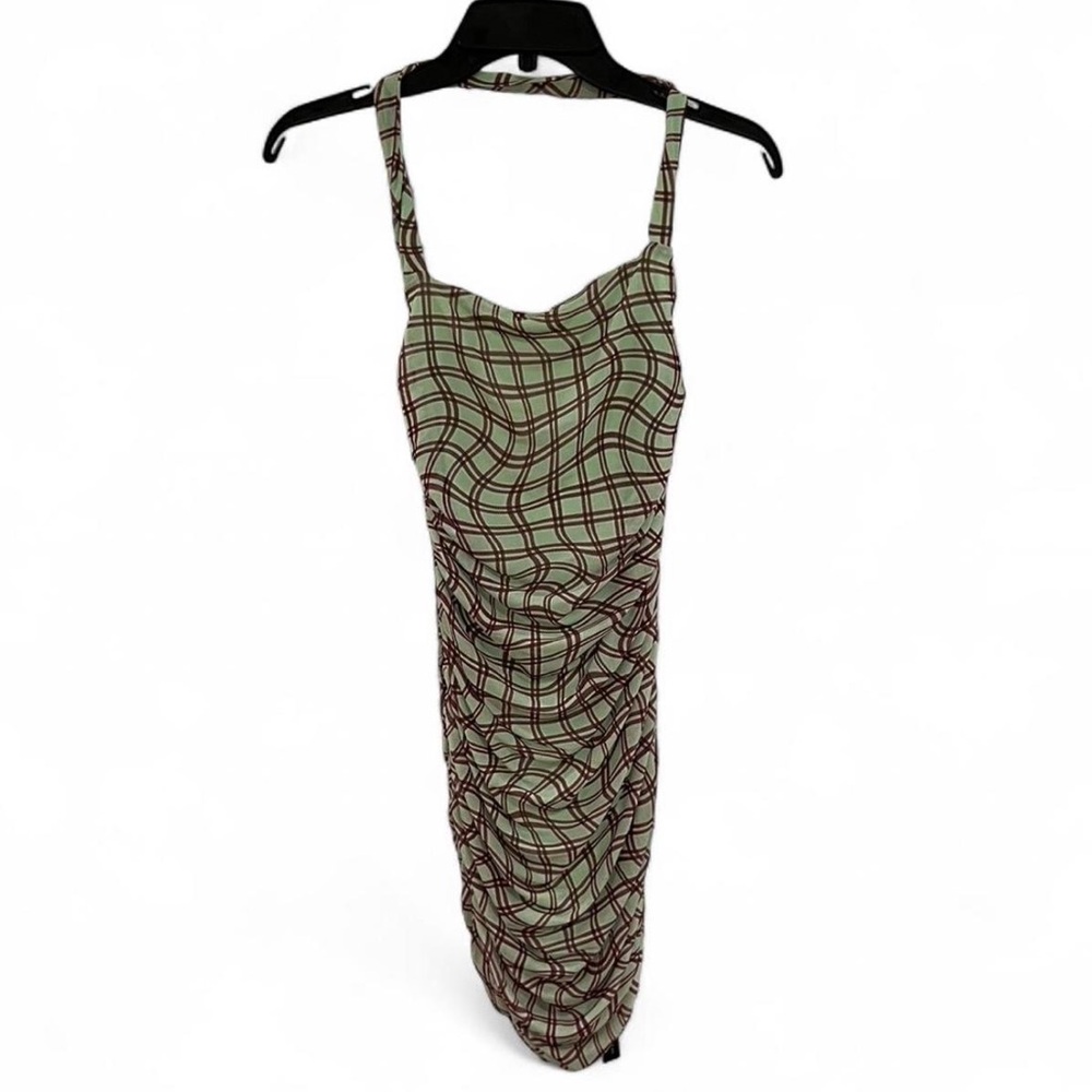 Anthropologie Green and Brown/Burgundy Plaid Mini Dress